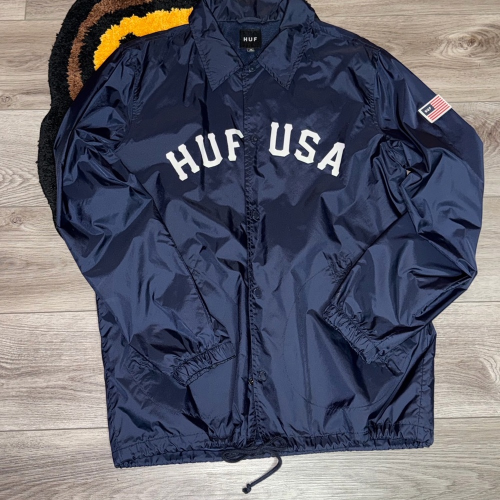 HUF Navy USA Snap-Front Windbreaker Jacket